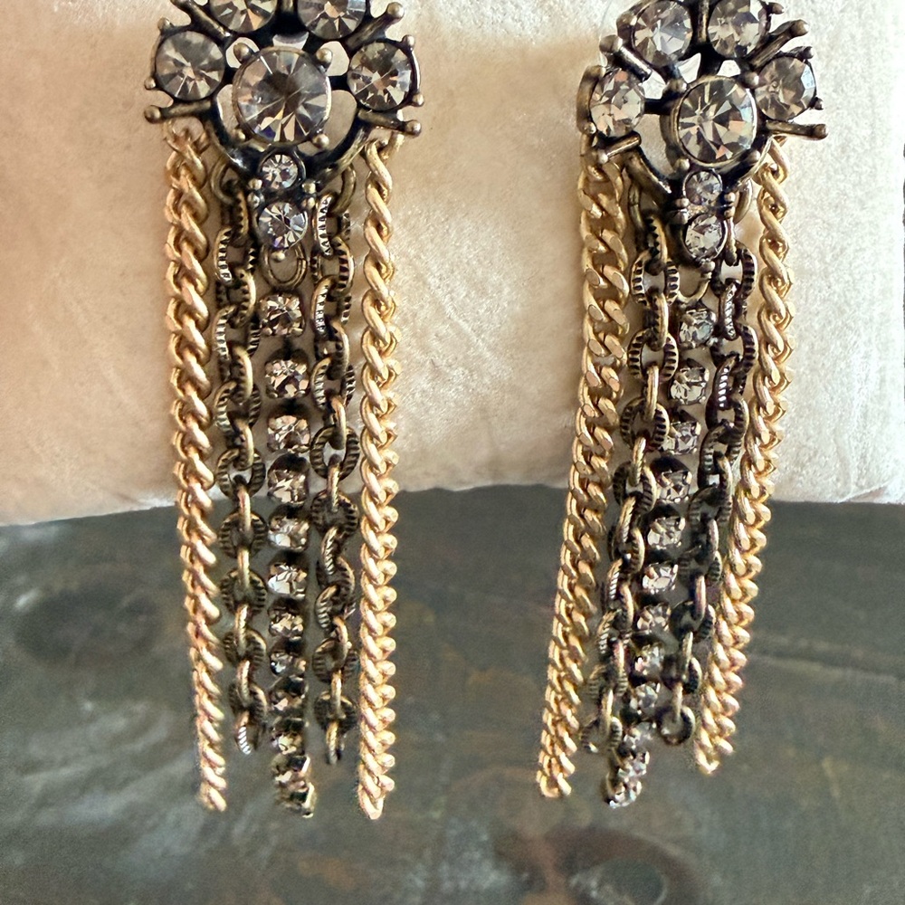 Stella & Dot Two-Tone Crystal Fringe Drop Earrings